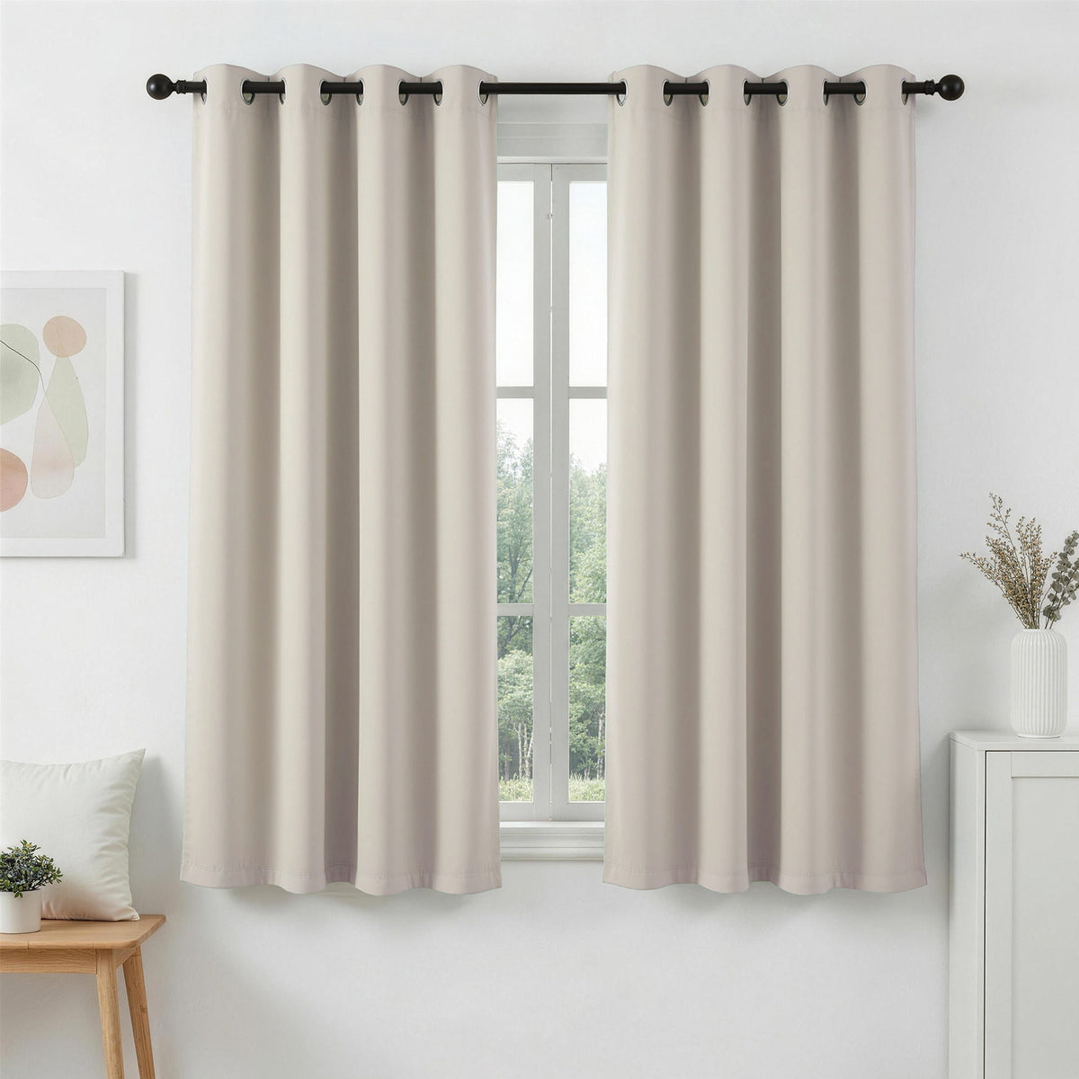 Artiss Blockout Curtains 2 Panel 132x160cm Thermal Eyelet Beige