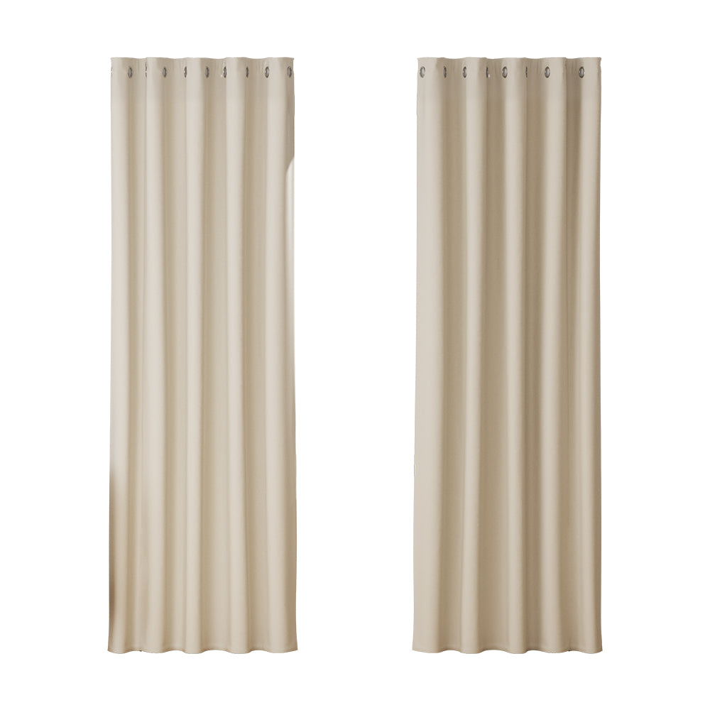 Blockout Eyelet Curtains 180x213cm Beige 2-Pack