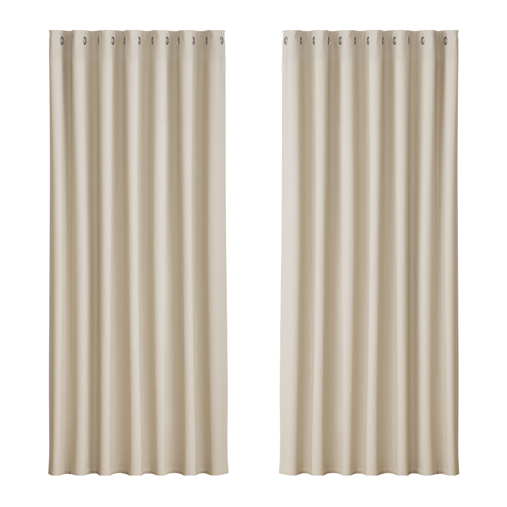 Blockout Eyelet Curtains 240x230cm Beige 2-Pack