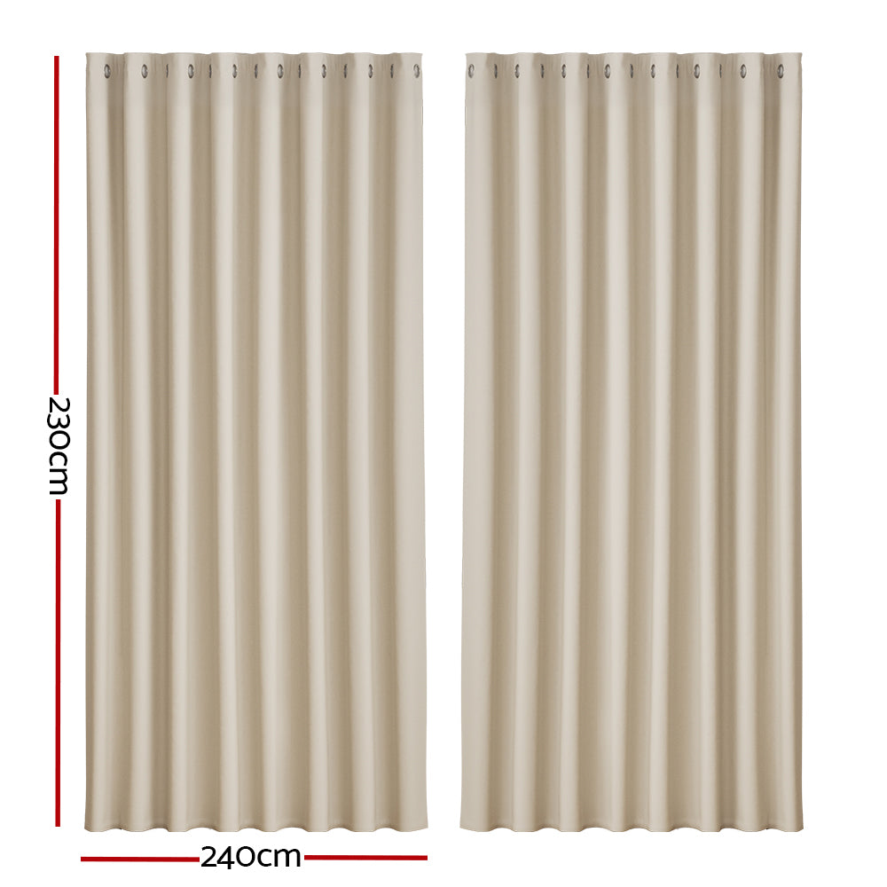Blockout Eyelet Curtains 240x230cm Beige 2-Pack