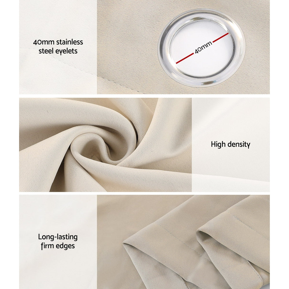 Blockout Eyelet Curtains 240x230cm Beige 2-Pack