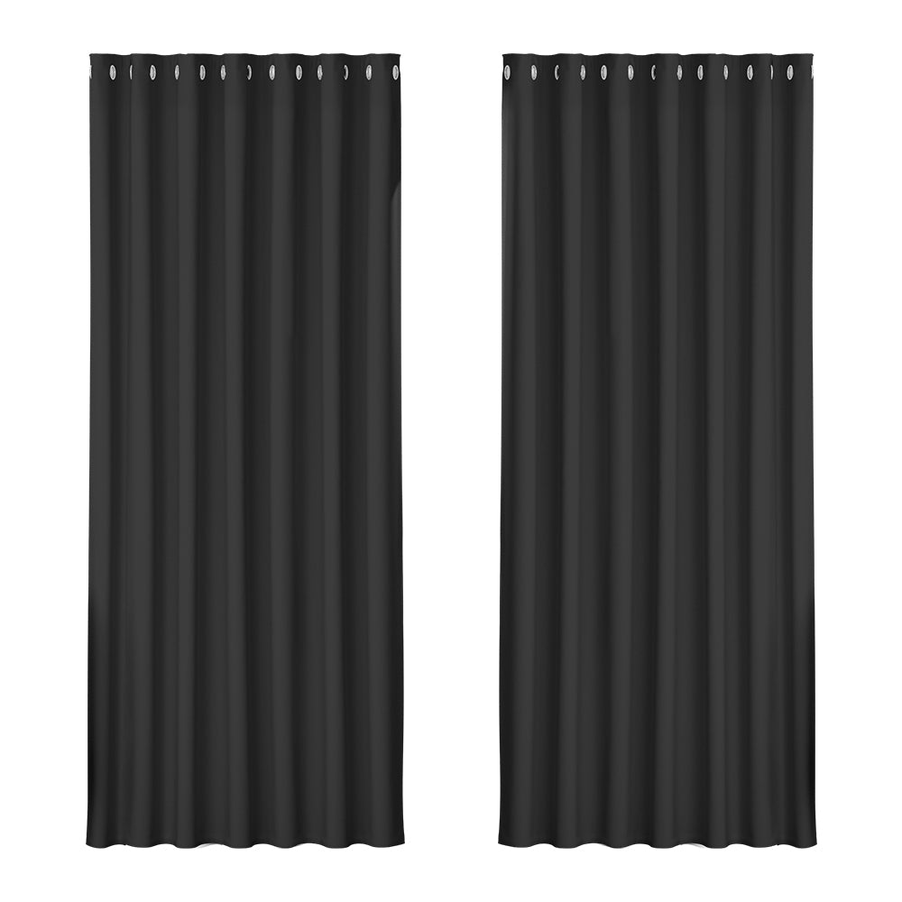 Artiss Eyelet Blockout Curtains 240x230cm Black