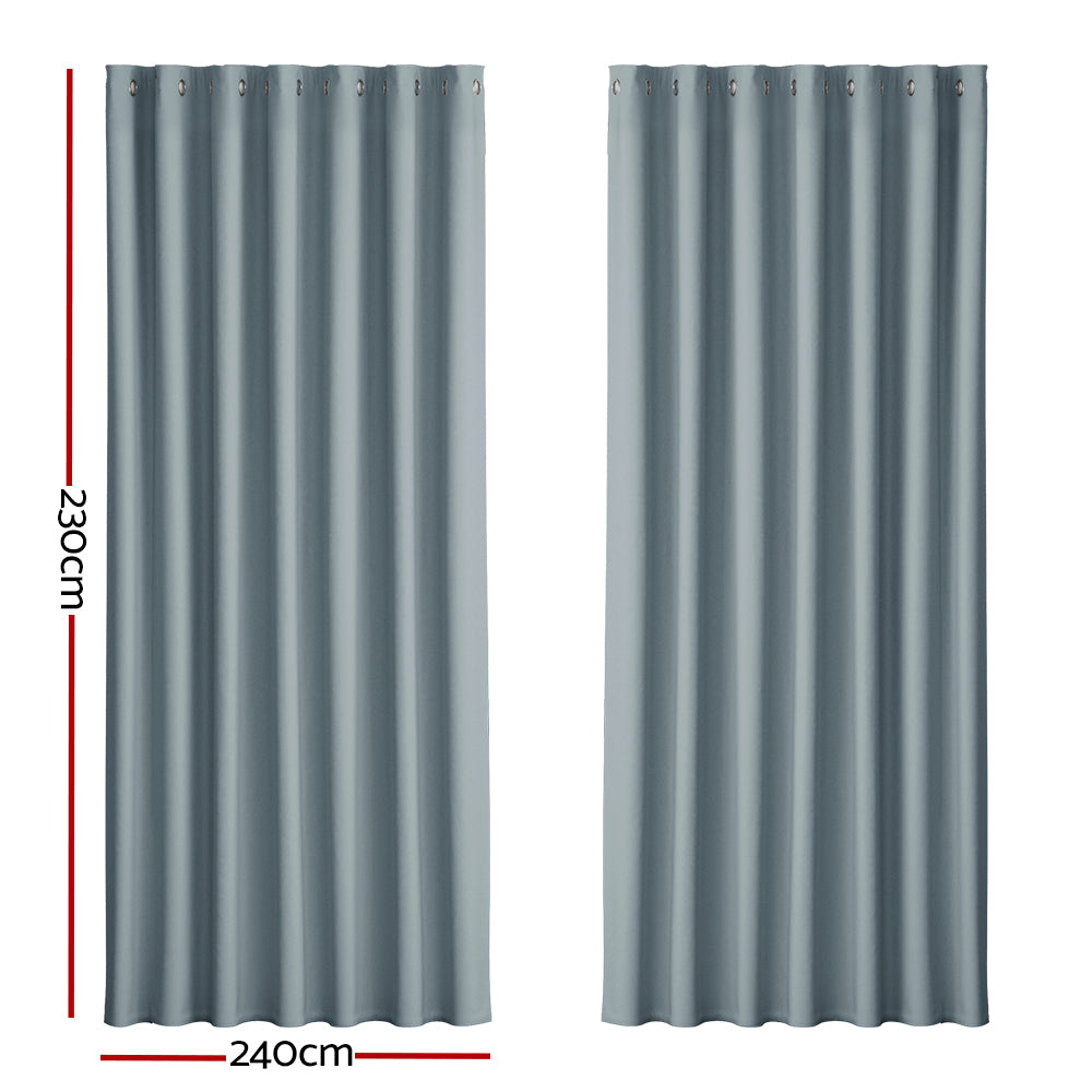 Blockout Curtains Eyelet 240x230cm Grey (2 Panels)