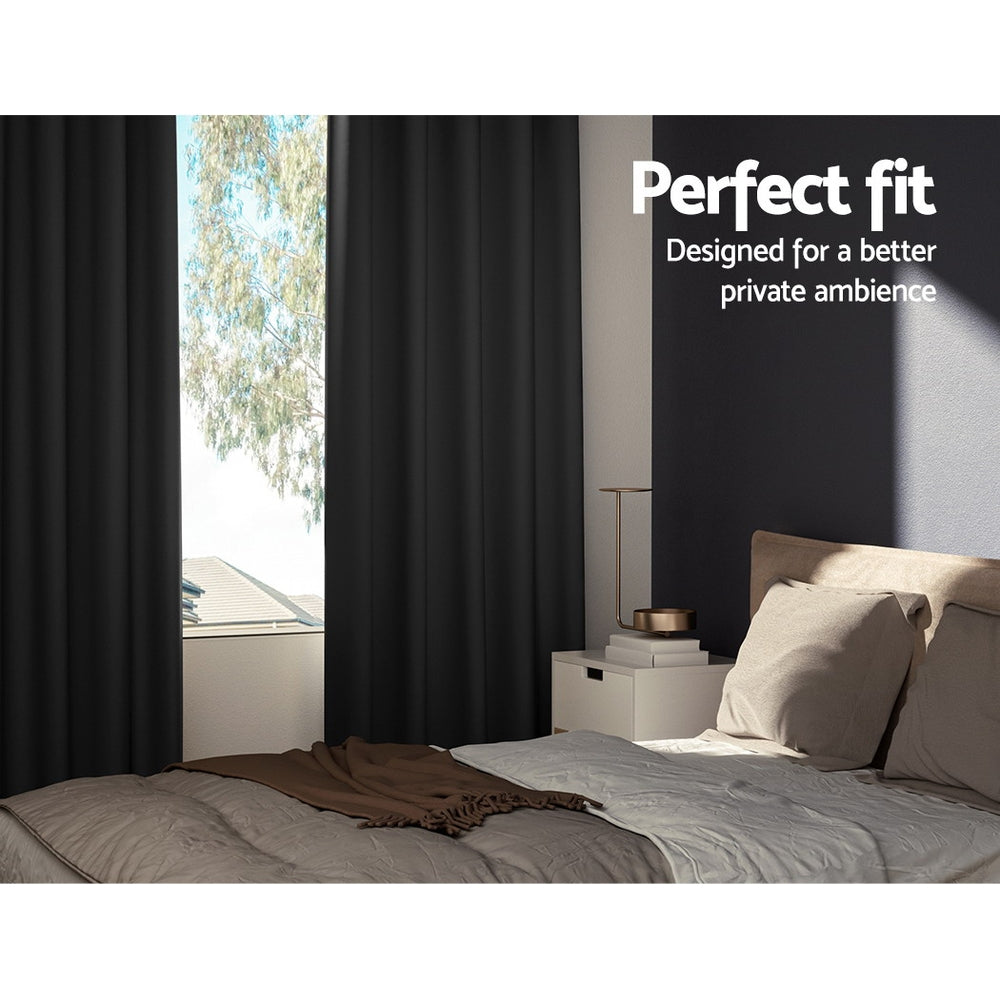Artiss 300x230cm Eyelet Blockout Curtains Black 2-Pack