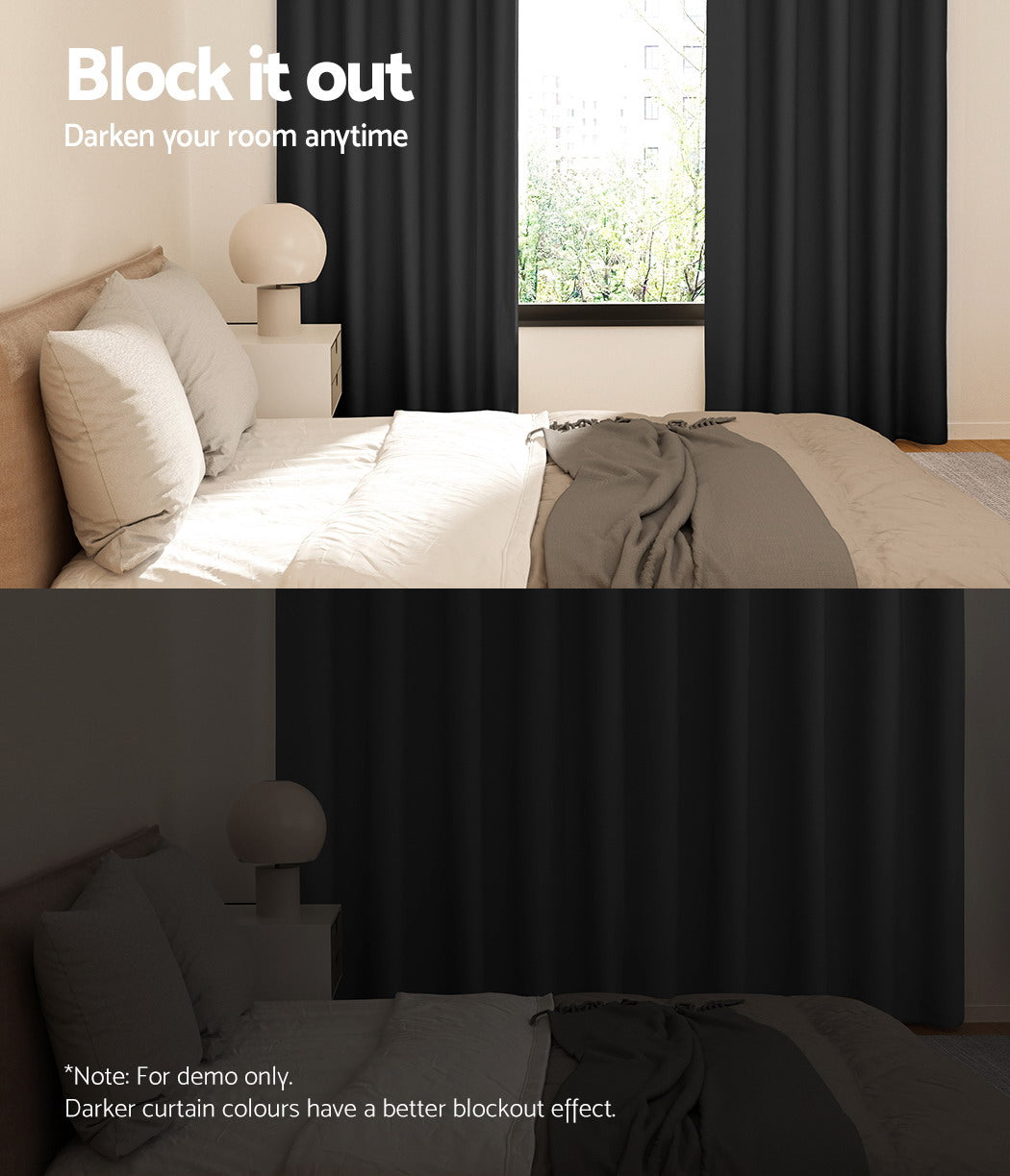 Artiss 300x230cm Eyelet Blockout Curtains Black 2-Pack