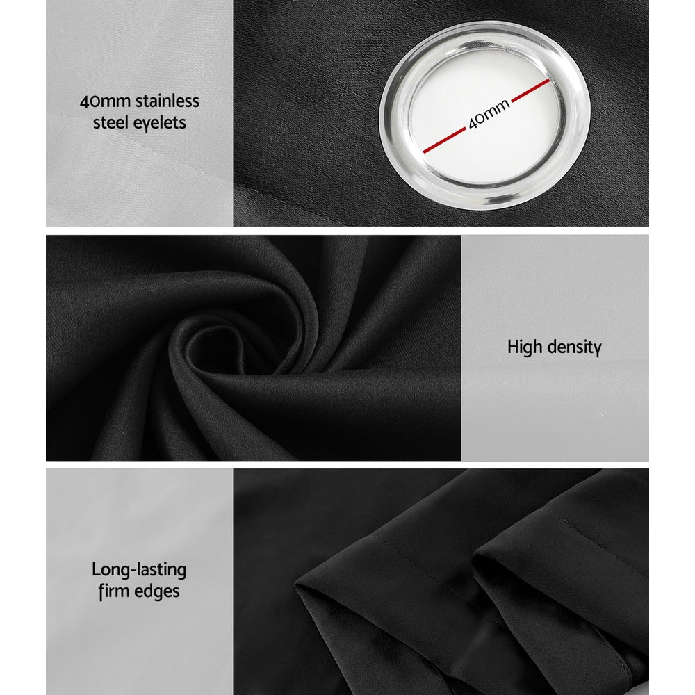 Artiss 300x230cm Eyelet Blockout Curtains Black 2-Pack