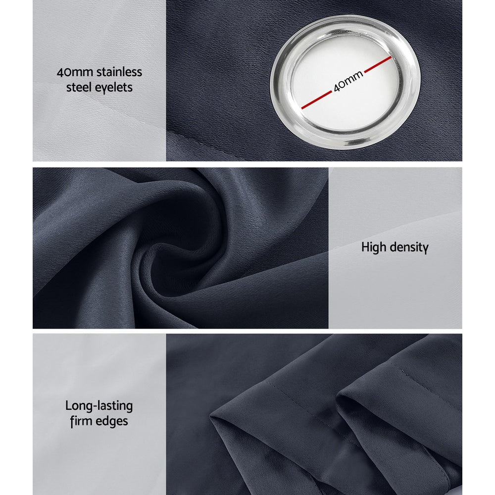 Artiss 300x230cm Blockout Curtains Eyelet Charcoal 2-Pack