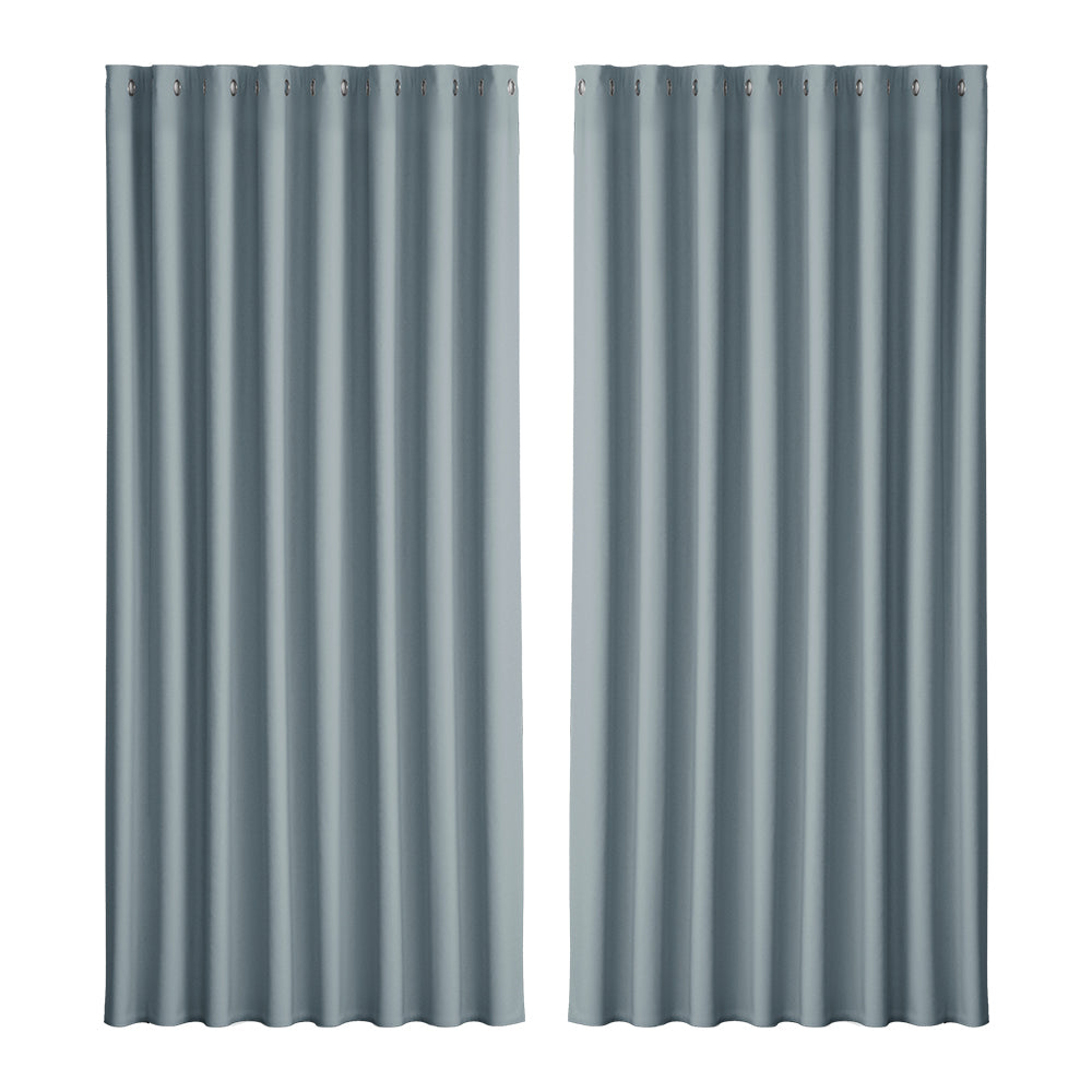 Artiss 300x230cm Blockout Curtains Eyelet Grey 2-Pack