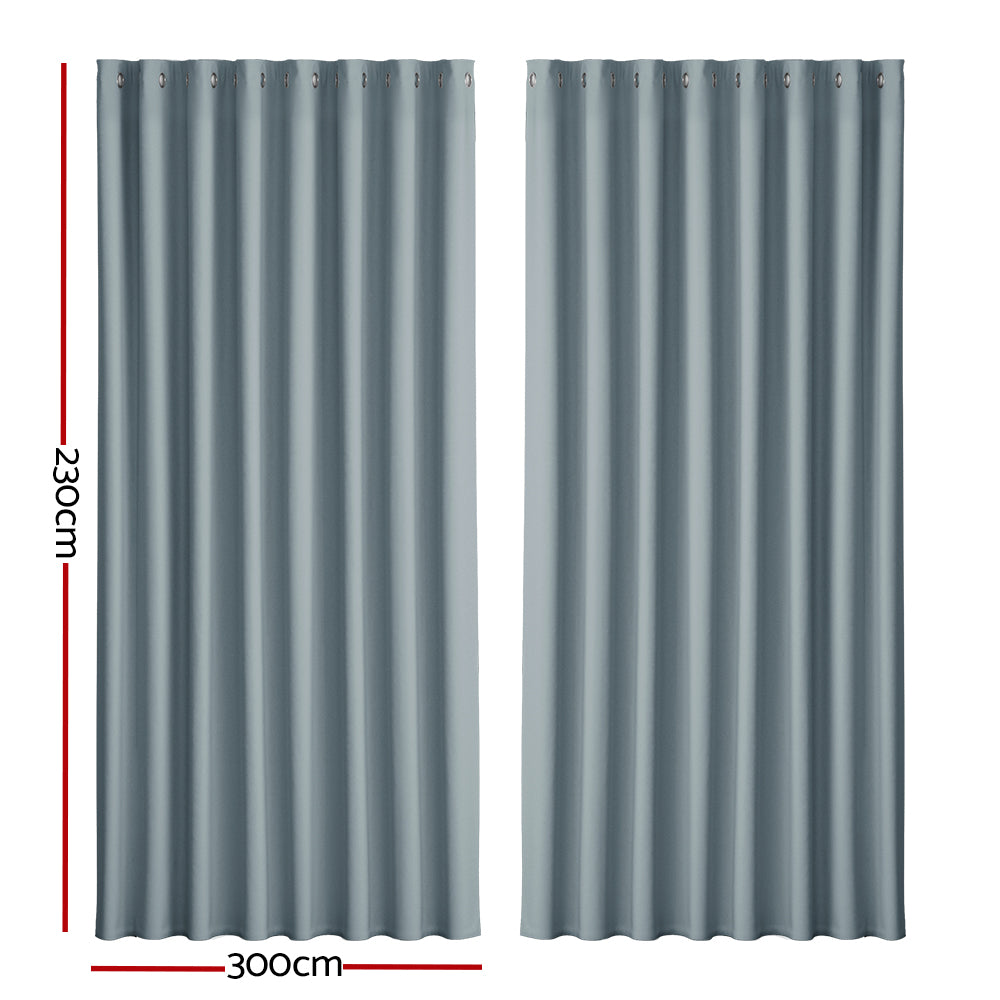 Artiss 300x230cm Blockout Curtains Eyelet Grey 2-Pack