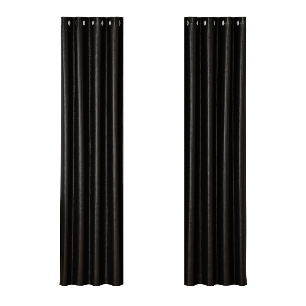 Artiss Eyelet Blockout Curtains 140x230cm 2 Panels Black Shine