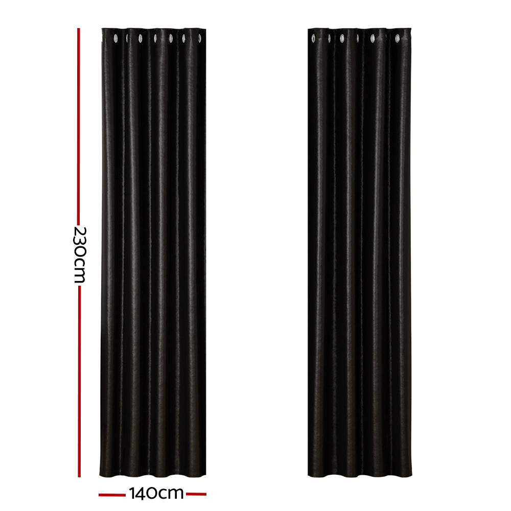 Shine Black Blockout Curtains Eyelet 140x230cm 2-Pack