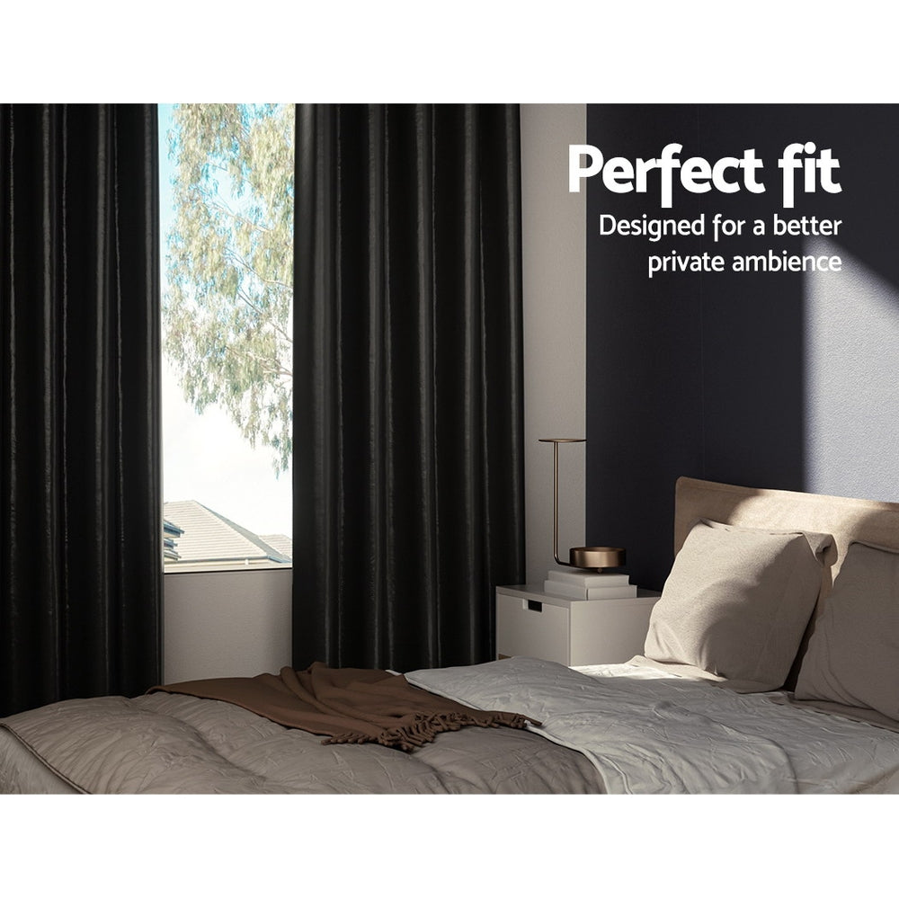 Shine Black Blockout Curtains Eyelet 140x230cm 2-Pack