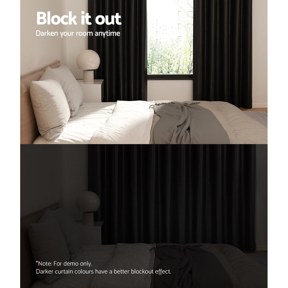 Shine Black Blockout Curtains Eyelet 140x230cm 2-Pack