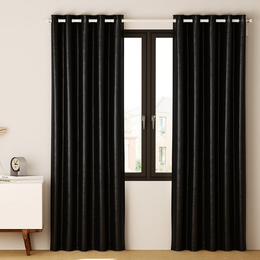 Shine Black Blockout Curtains Eyelet 140x230cm 2-Pack