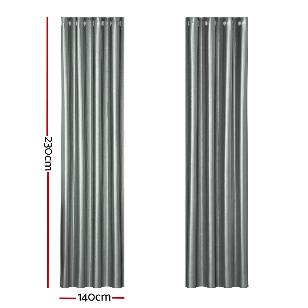 Shine Blockout Curtains Eyelet 140x230cm Grey 2-Pack