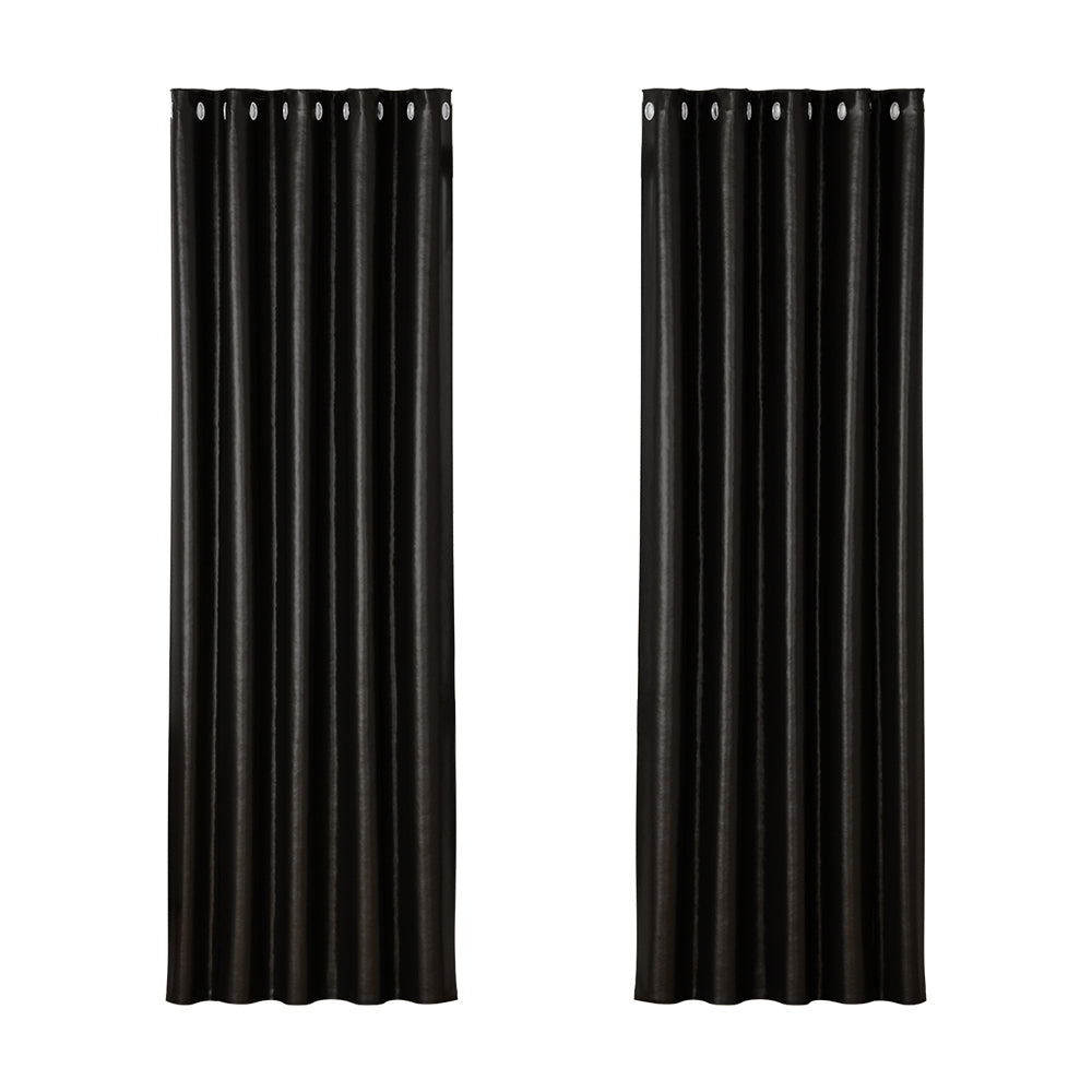 Artiss Eyelet Blockout Curtains 2 Panels 180x213cm Black Shine