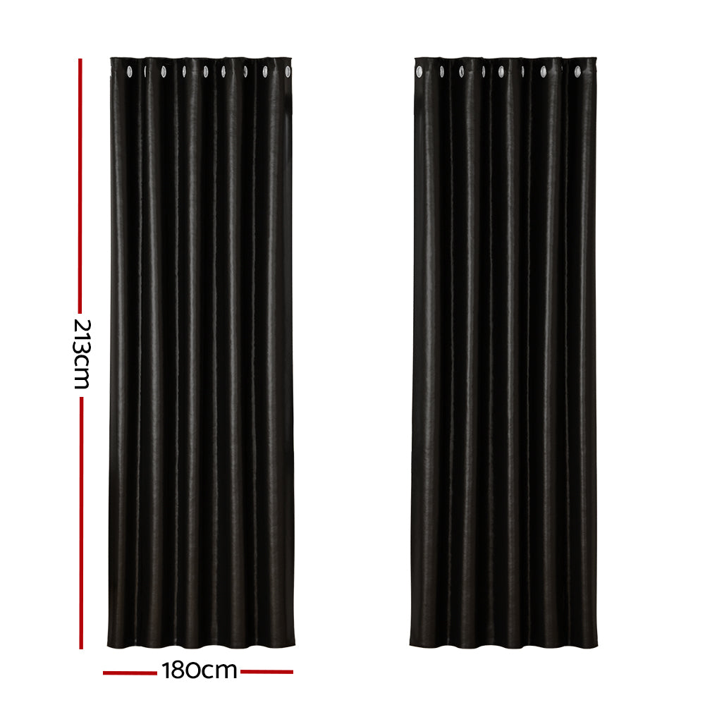 Shine Black Blockout Curtains Eyelet 180x213cm (2 Panels)