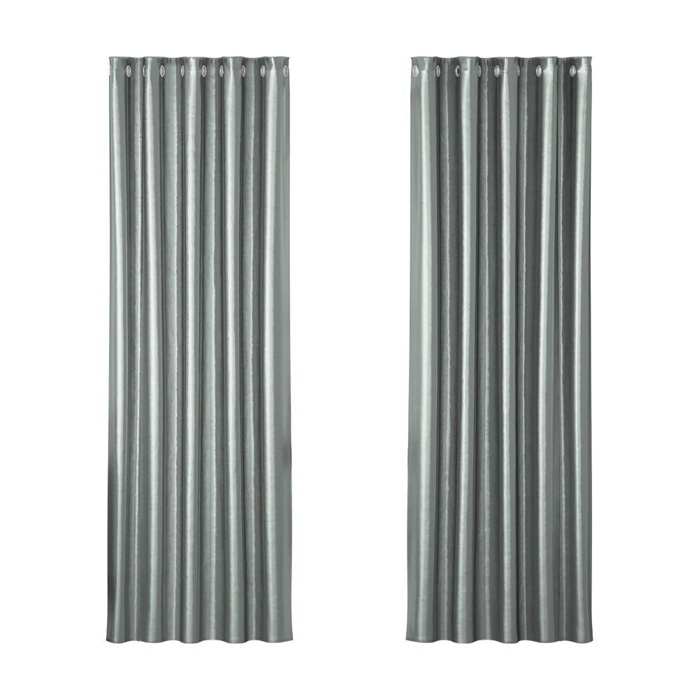 Artiss Blockout Curtains Eyelet 2 Panels 180x213cm Grey Shine