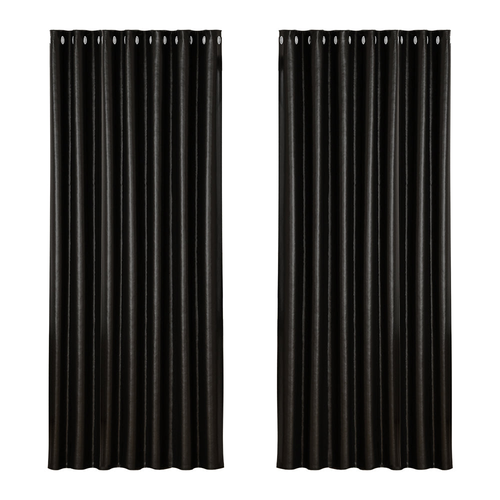 Artiss Blockout Curtains 2 Panel Eyelet 240x230cm Black Shine