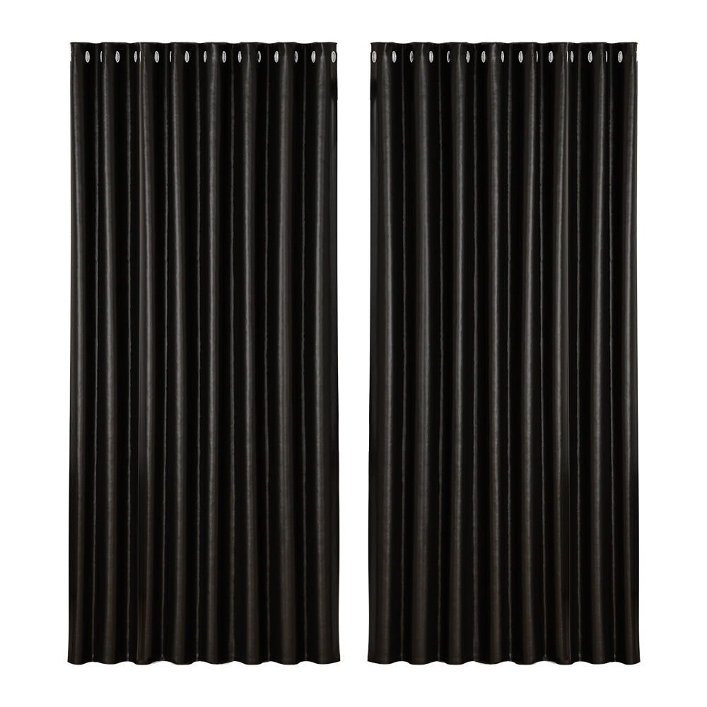 Artiss Blockout Curtains 2 Panel Eyelet 300x230cm Black Shine