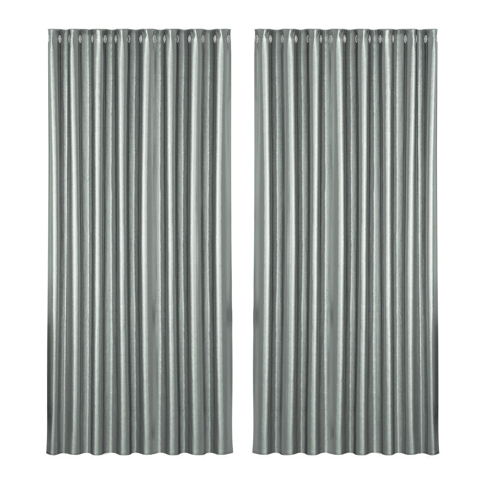 Shine 300x230cm Eyelet Blockout Curtains Grey (2 Panels)