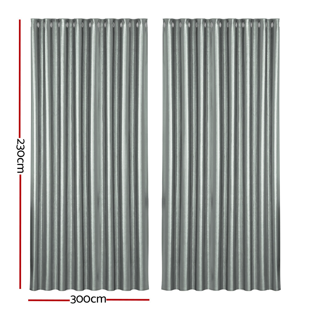 Shine 300x230cm Eyelet Blockout Curtains Grey (2 Panels)