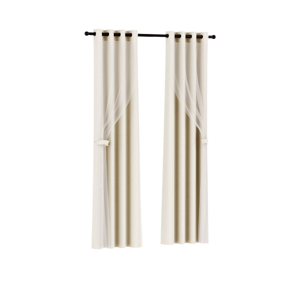 Artiss Blockout Sheer Curtains 132x160cm Beige 2-Pack