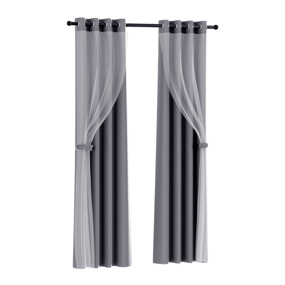 Artiss Blockout Curtains 132x213cm Charcoal Sheer Thermal
