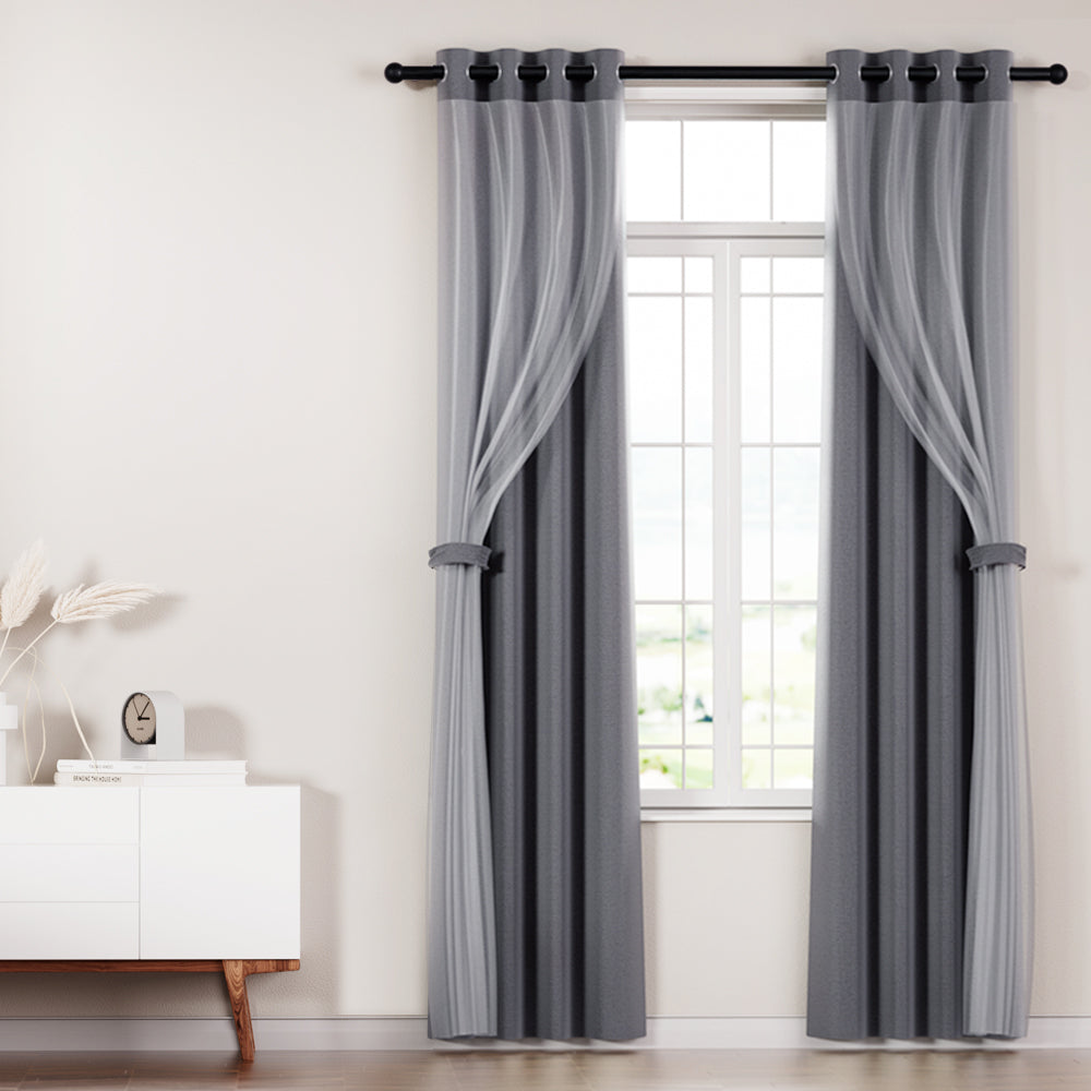 Artiss Blockout Curtains 132x213cm Charcoal Sheer Thermal