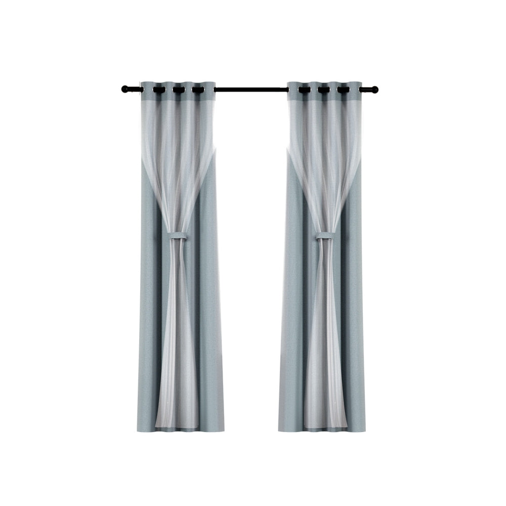 Artiss Blockout Sheer Curtains 132x213cm Light Grey