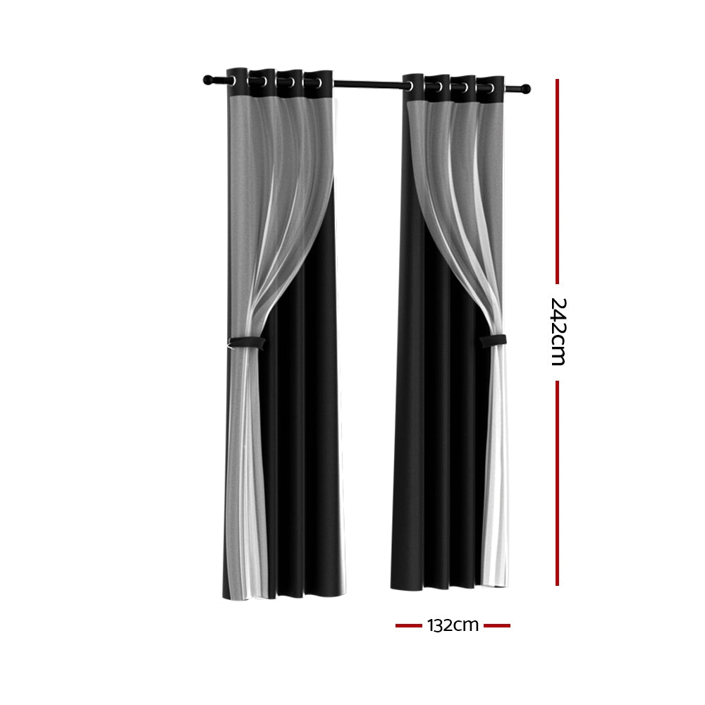 Artiss 132x242cm Blockout Sheer Curtains Black 2-Pack