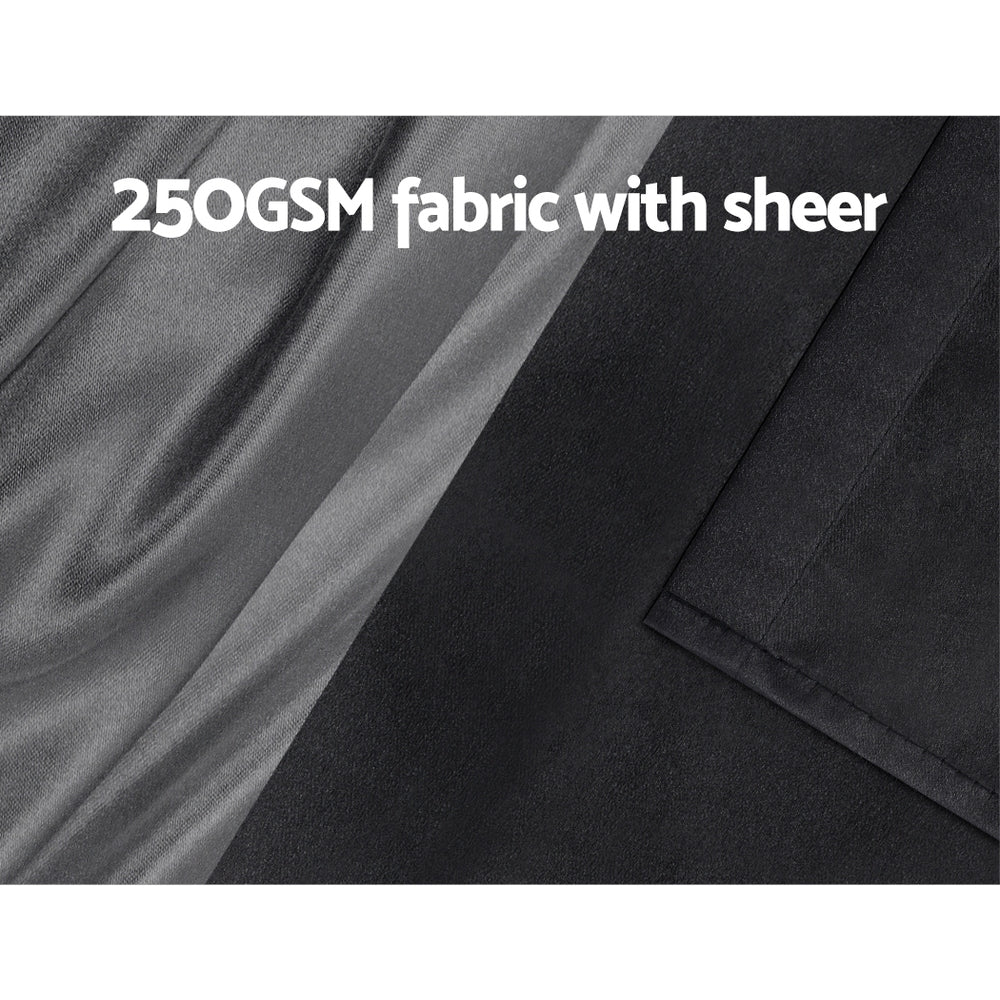 Artiss 132x242cm Blockout Sheer Curtains Black 2-Pack