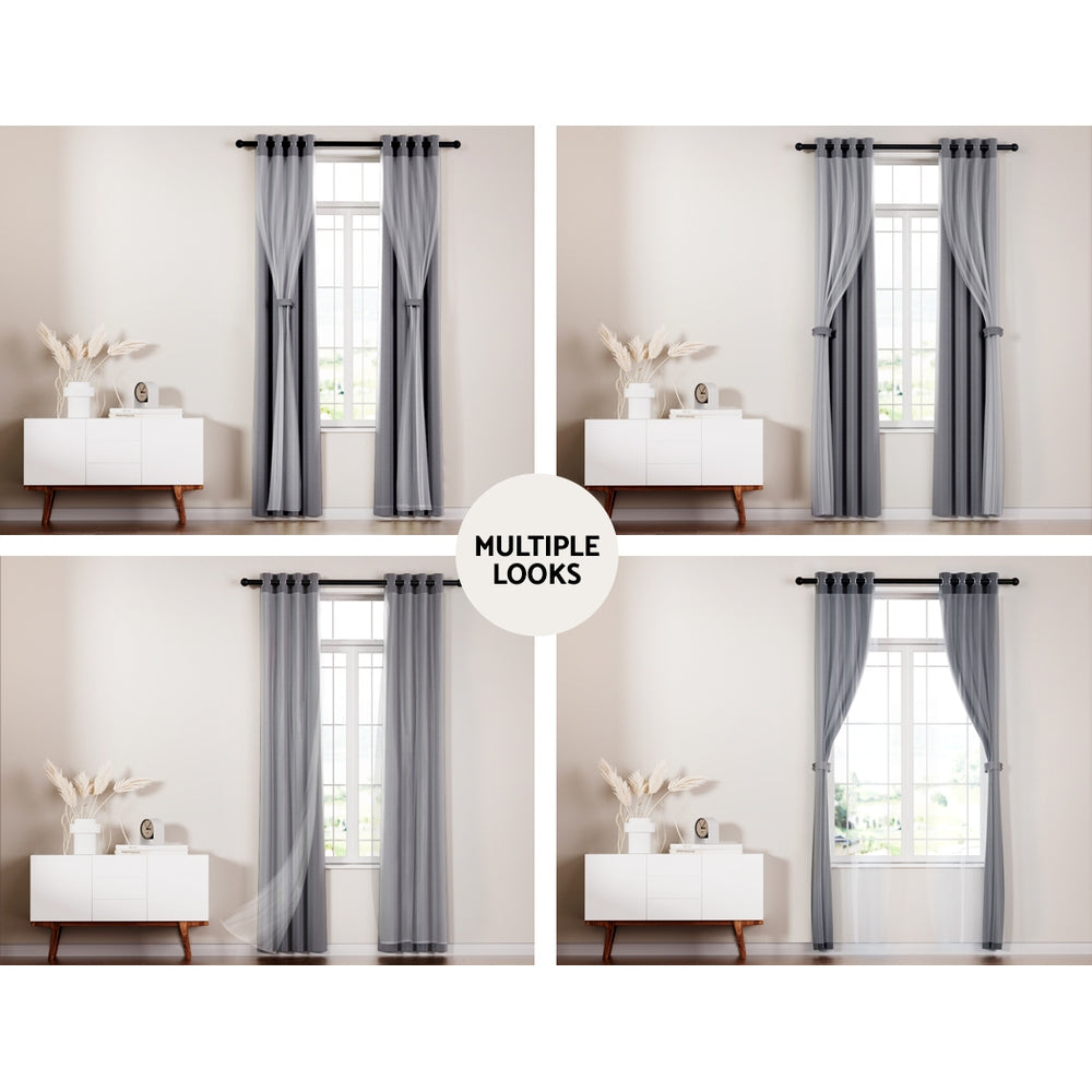 Artiss Blockout Sheer Curtains 132x242cm Charcoal