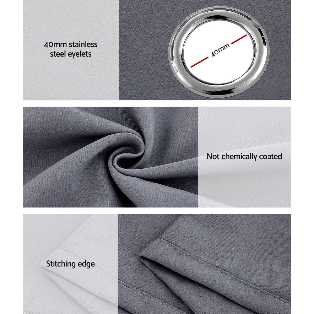 Artiss 132x274cm Blockout Sheer Curtains Charcoal 2-Pack