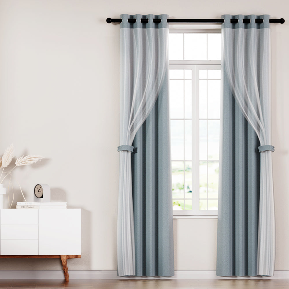 Artiss Blockout Curtains 132x274cm Light Grey Sheer Thermal