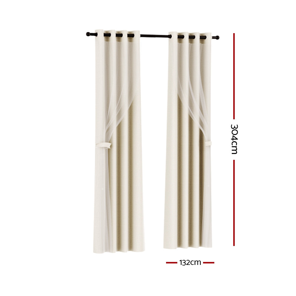 Artiss Blockout Sheer Curtains 132x304cm Beige