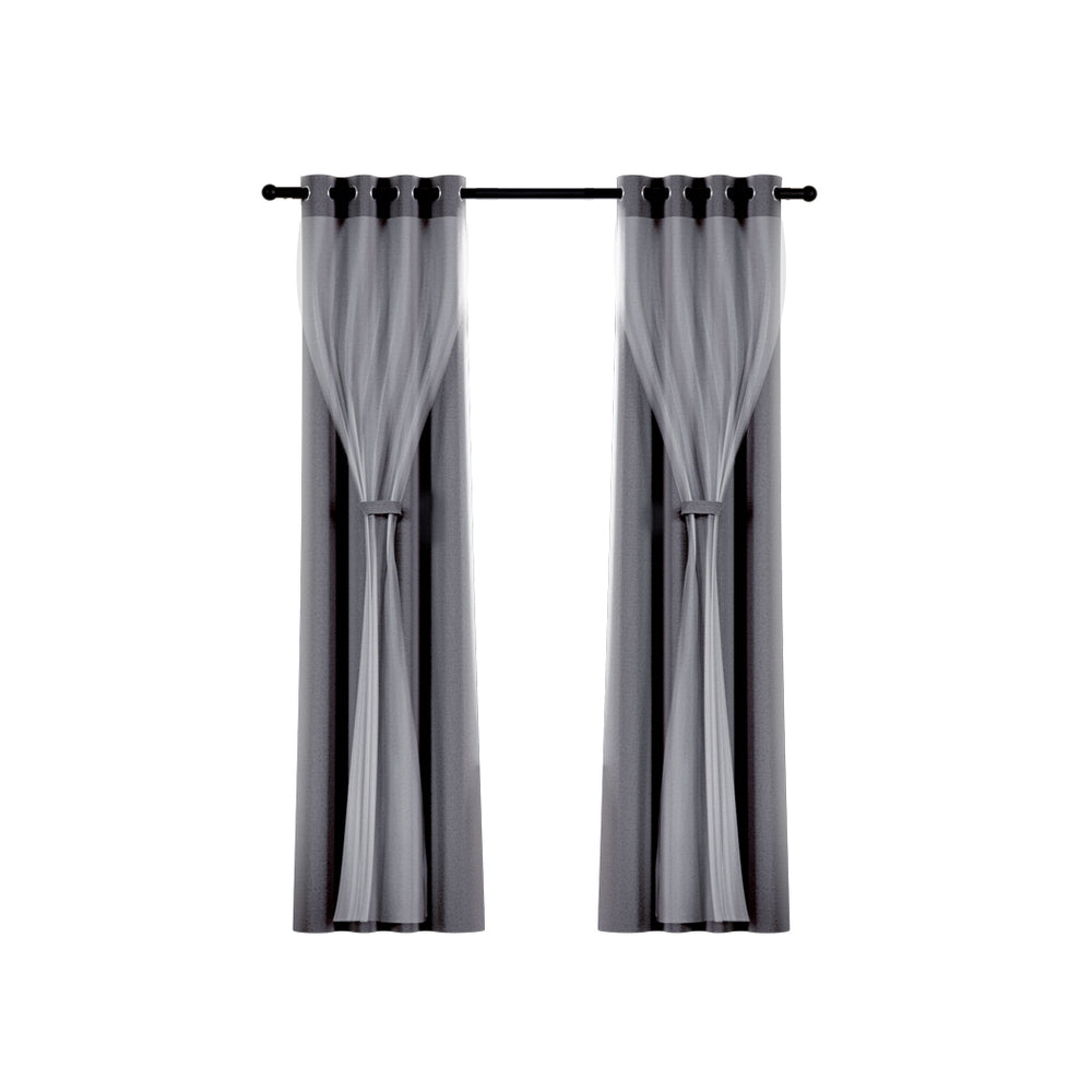 Artiss 132x304cm Blockout Sheer Curtains Charcoal