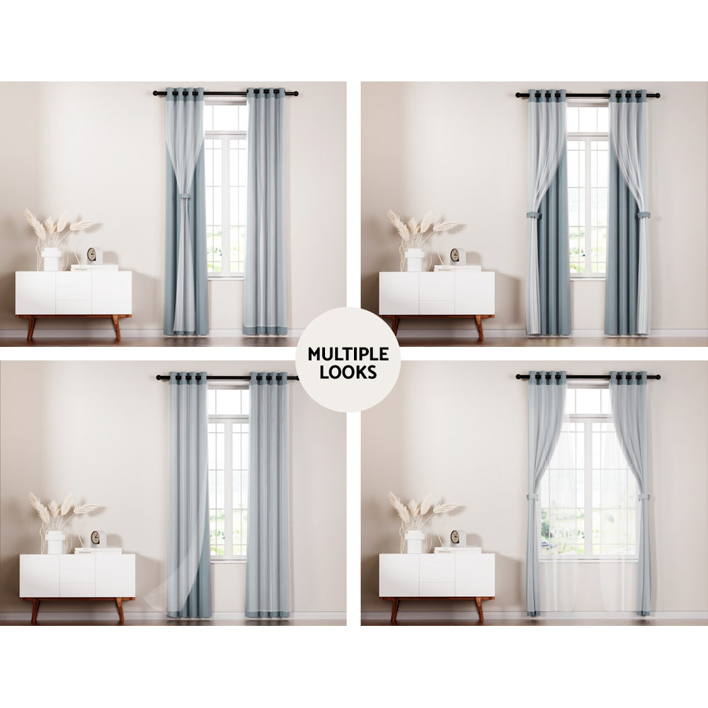Artiss Blockout Sheer Curtains 132x304cm Light Grey