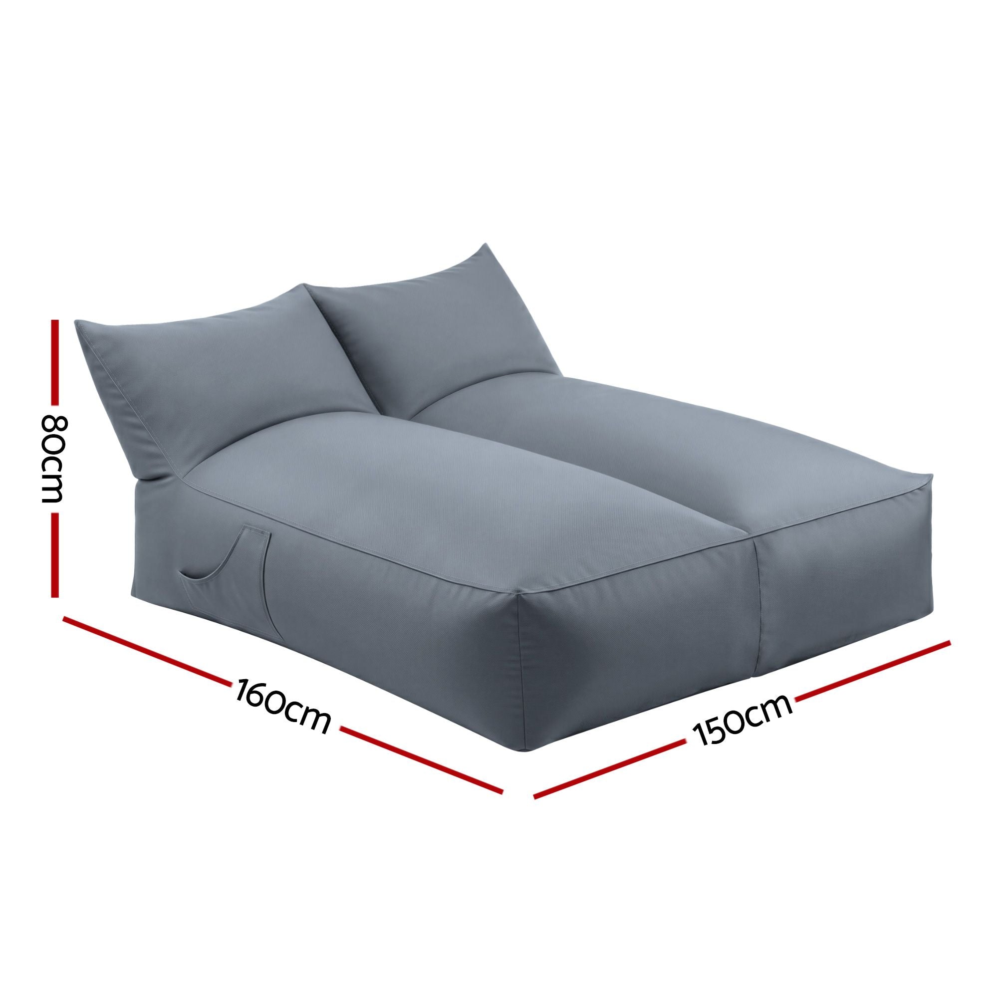 Artiss Outdoor Bean Bag Chair Cover No Filler 2 Seater Beanbag Lounge Sofacover Adults Splash-Proof Large Bean Bag Cover for Patio Poolside Relaxing Indoor, Grey