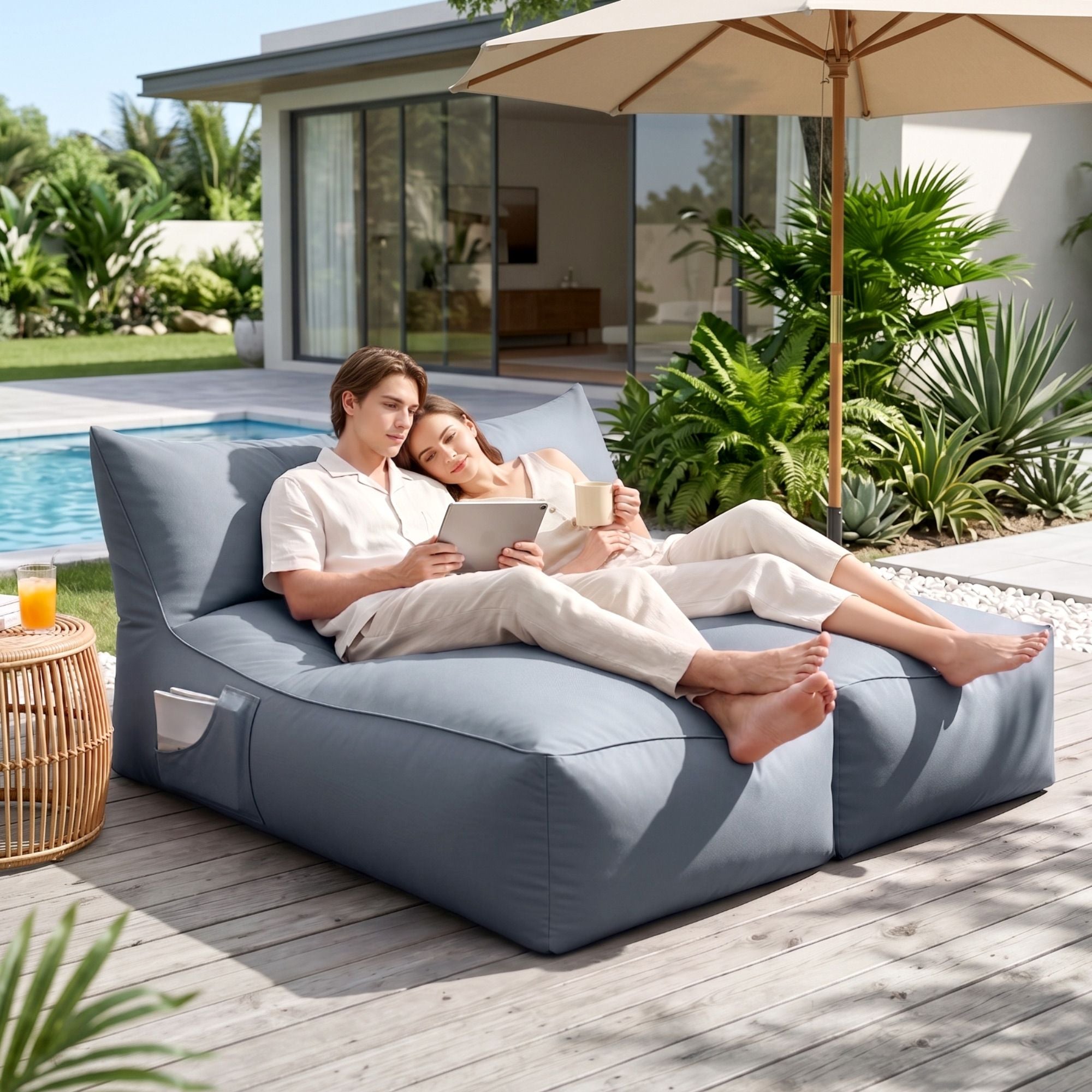 Artiss Outdoor Bean Bag Chair Cover No Filler 2 Seater Beanbag Lounge Sofacover Adults Splash-Proof Large Bean Bag Cover for Patio Poolside Relaxing Indoor, Grey
