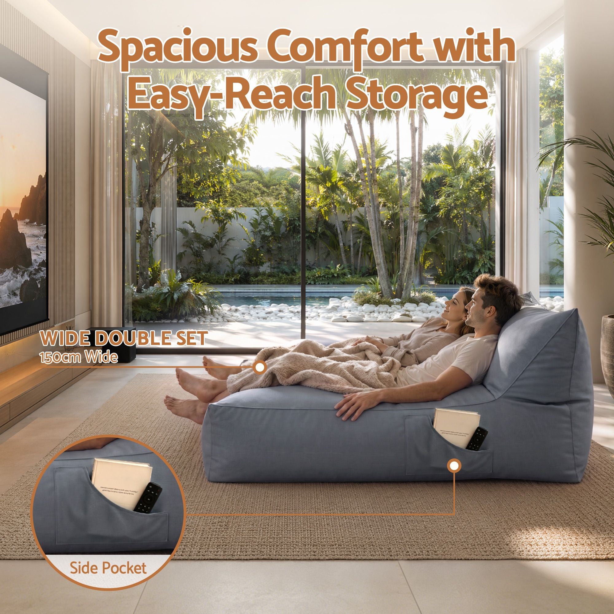 Artiss Outdoor Bean Bag Chair Cover No Filler 2 Seater Beanbag Lounge Sofacover Adults Splash-Proof Large Bean Bag Cover for Patio Poolside Relaxing Indoor, Grey