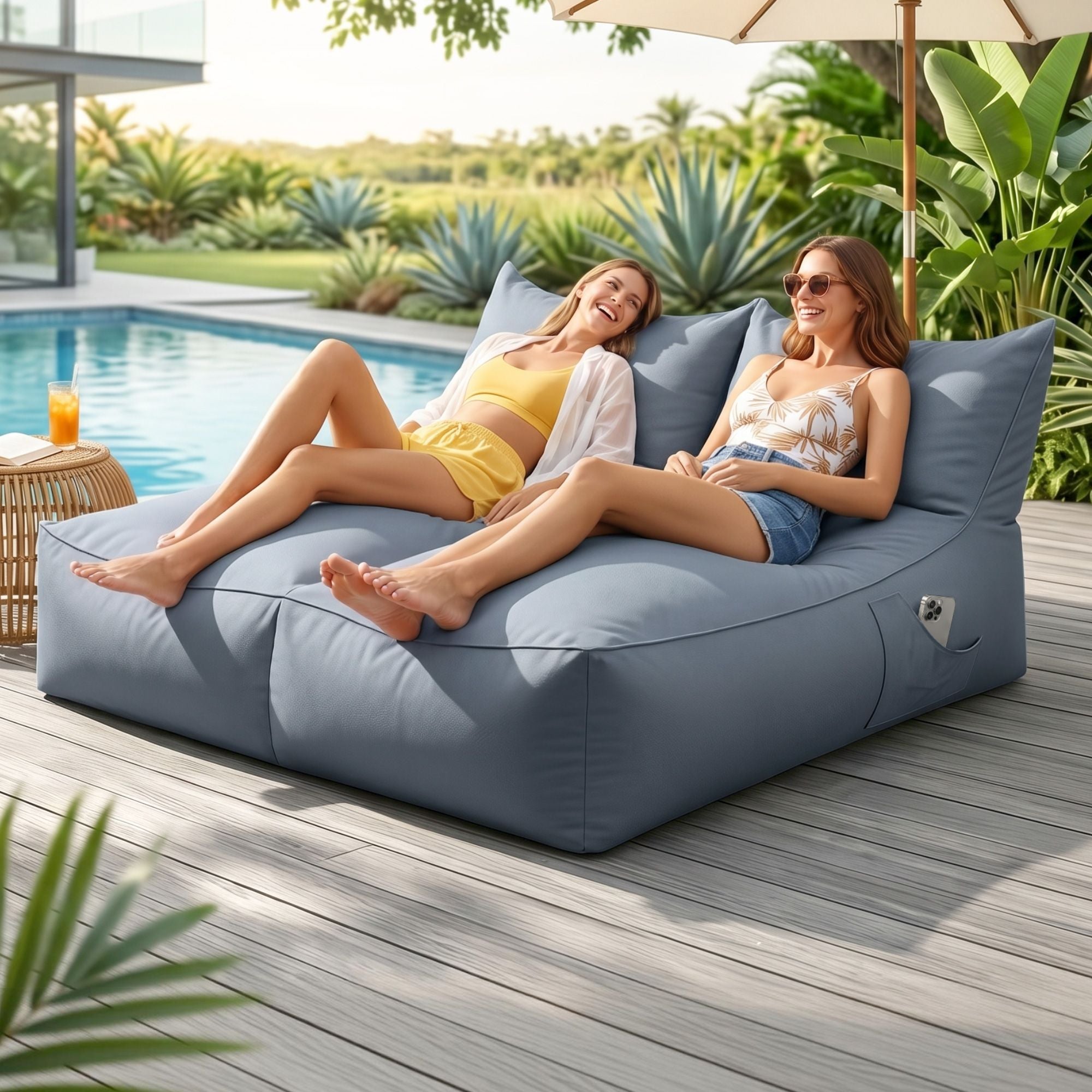 Artiss Outdoor Bean Bag Chair Cover No Filler 2 Seater Beanbag Lounge Sofacover Adults Splash-Proof Large Bean Bag Cover for Patio Poolside Relaxing Indoor, Grey