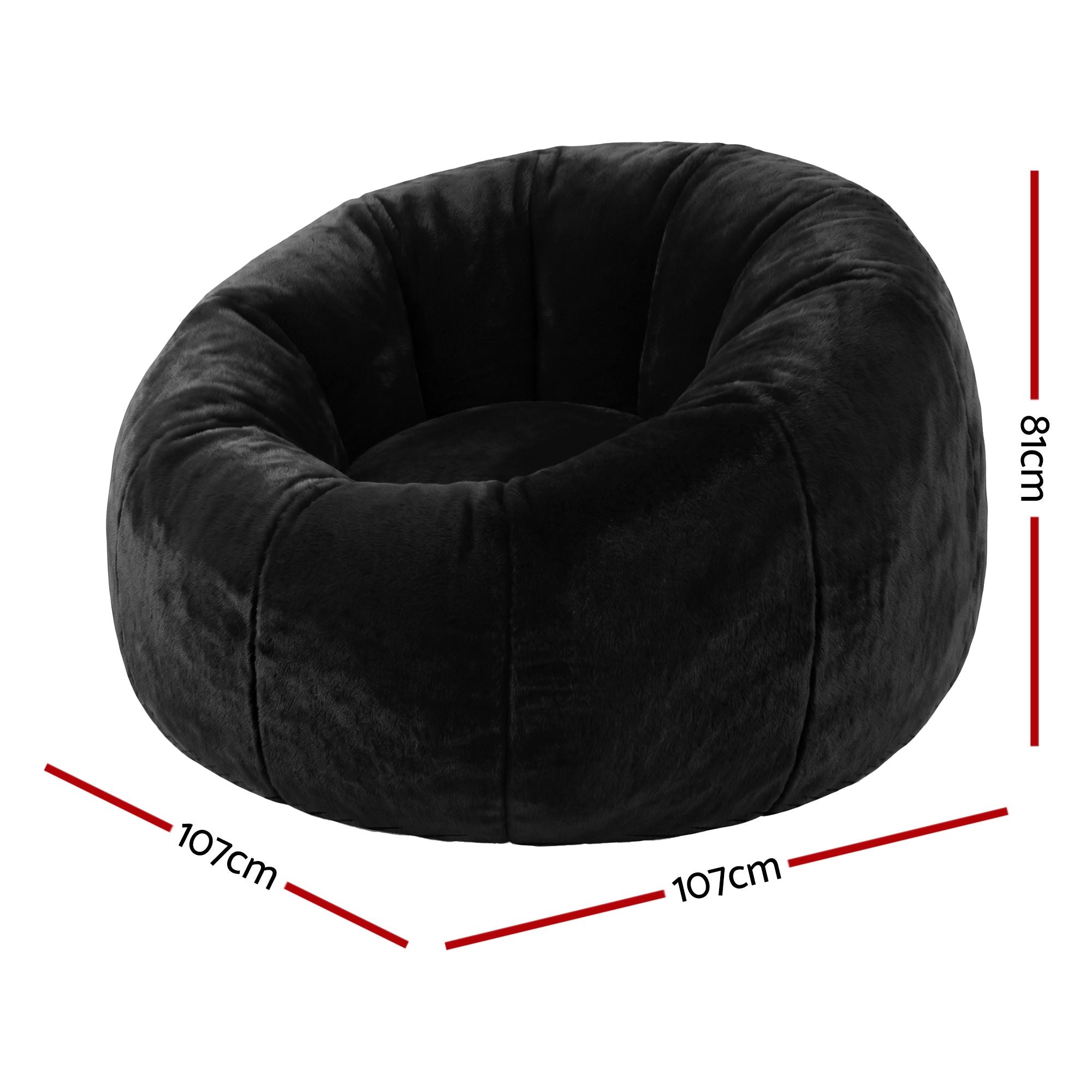 Artiss Bean Bag Chair Cover No Filler Soft Faux Fur Beanbag Cover Large Round Stuffed Animal Storage Bean Bag Cover Washable Lazy Sofa Cover for Adults Kids Teens, Black