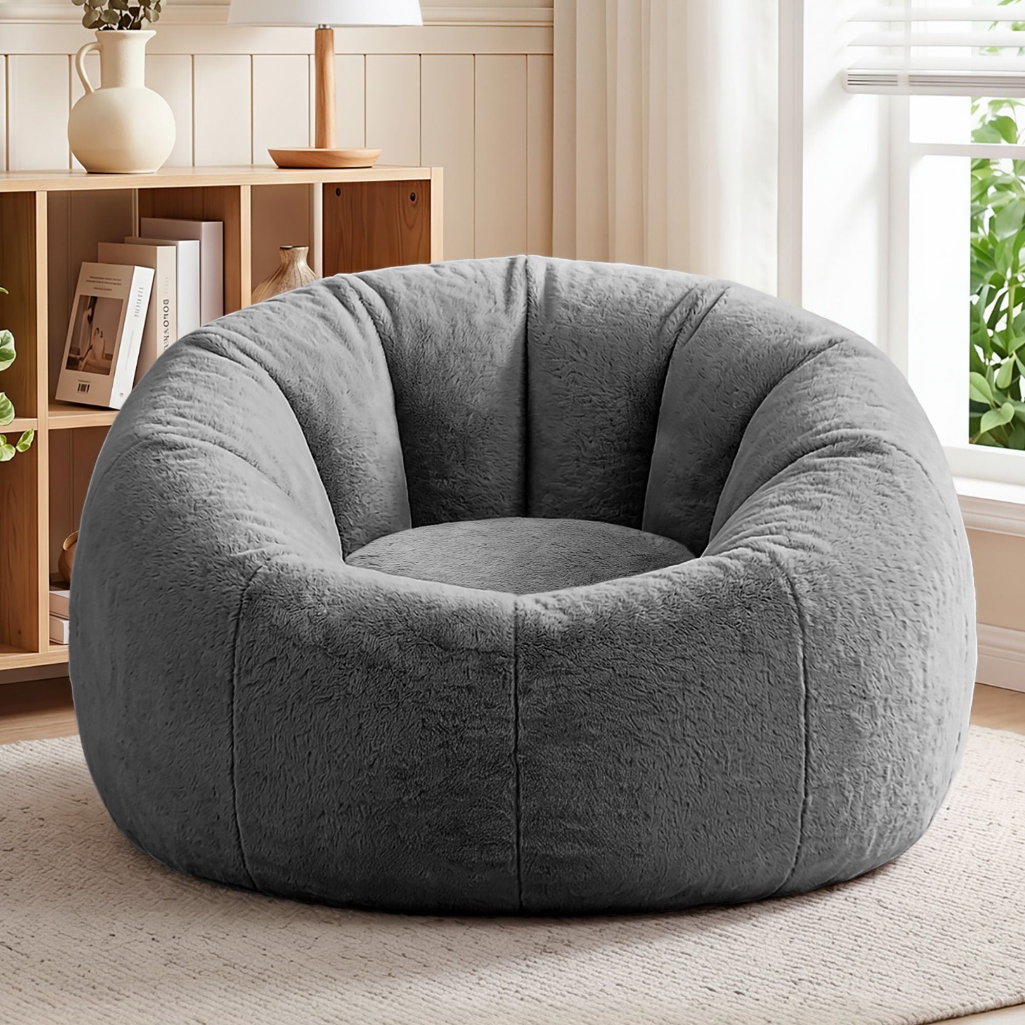 Artiss Bean Bag Chair Cover No Filler Soft Faux Fur Beanbag Cover Large Round Stuffed Animal Storage Bean Bag Cover Washable Lazy Sofa Cover for Adults Kids Teens, Grey