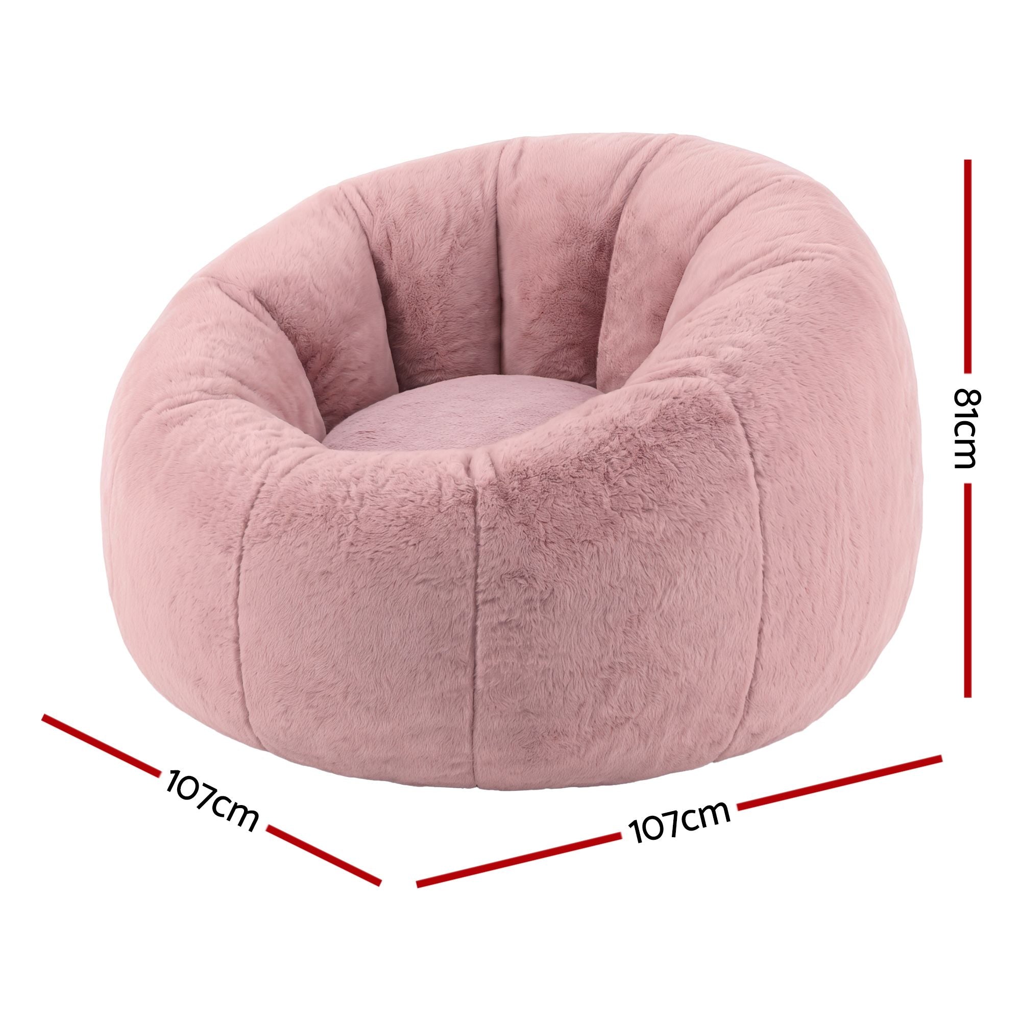 Artiss Bean Bag Chair Cover No Filler Soft Faux Fur Beanbag Cover Large Round Stuffed Animal Storage Bean Bag Cover Washable Lazy Sofa Cover for Adults Kids Teens, Pink