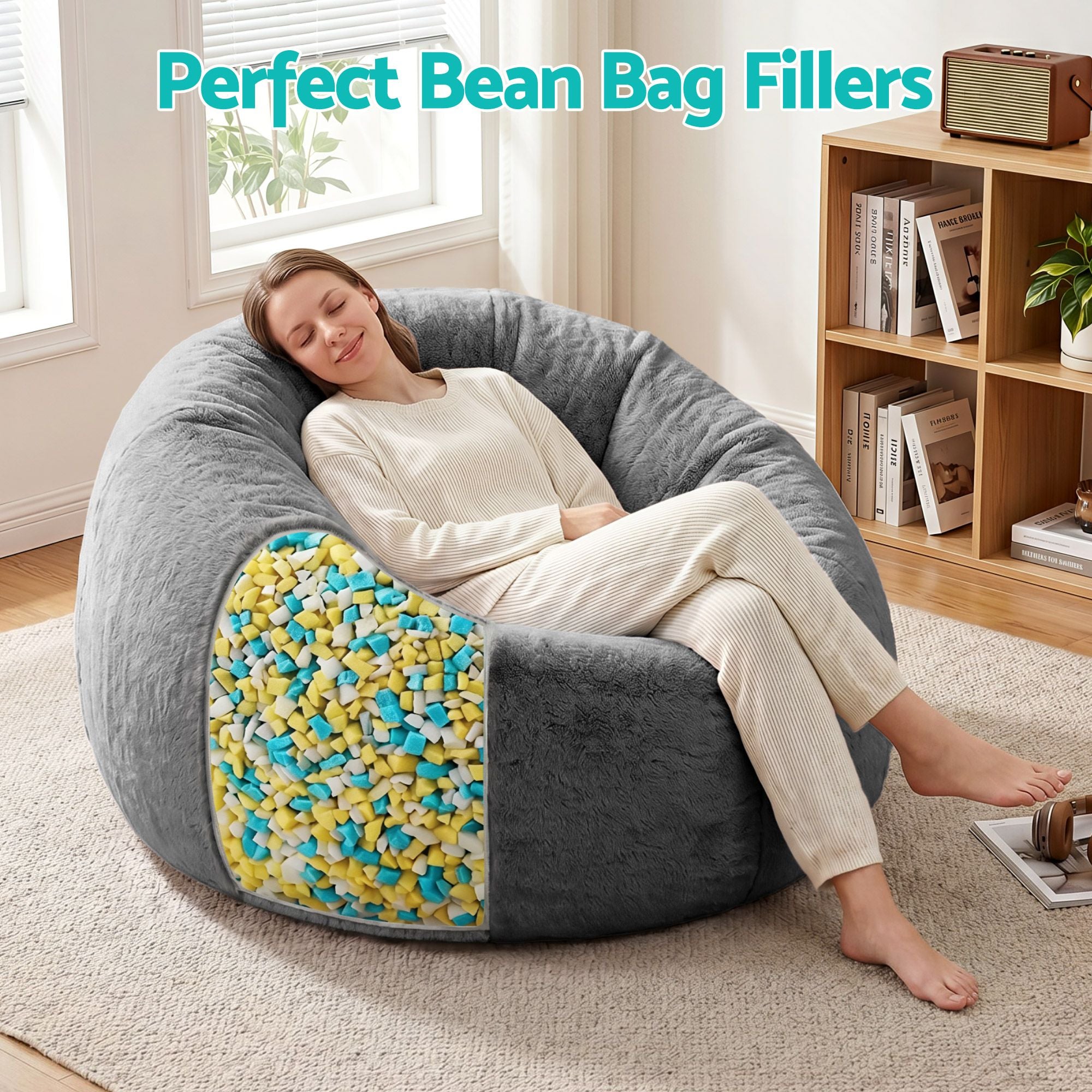 Artiss 5lbs 2.2KG Bean Bag Filler Shredded Memory Foam Filling High Density Soft Pillow Stuffing for Bean Bag Chair, Couch Cushion, Dog Bed, Stuffed Animals and Arts Crafts