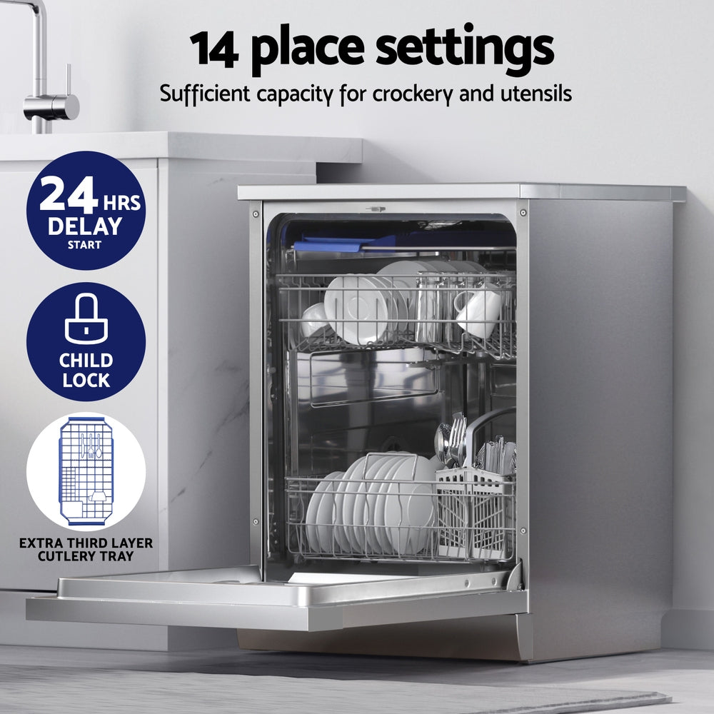 Devanti 60cm 14-Place Freestanding Dishwasher Silver