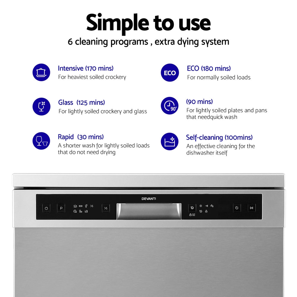Devanti 60cm 14-Place Freestanding Dishwasher Silver