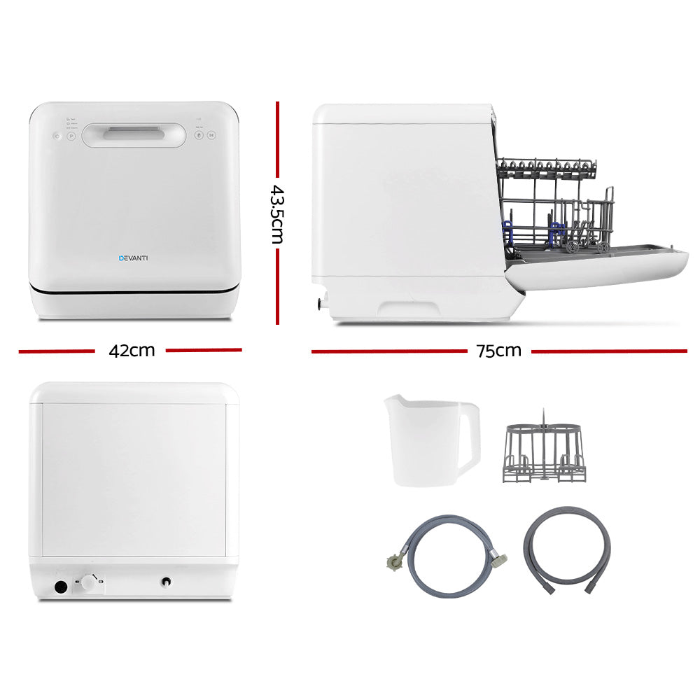 Devanti 3 Place Benchtop Dishwasher Touch Control White