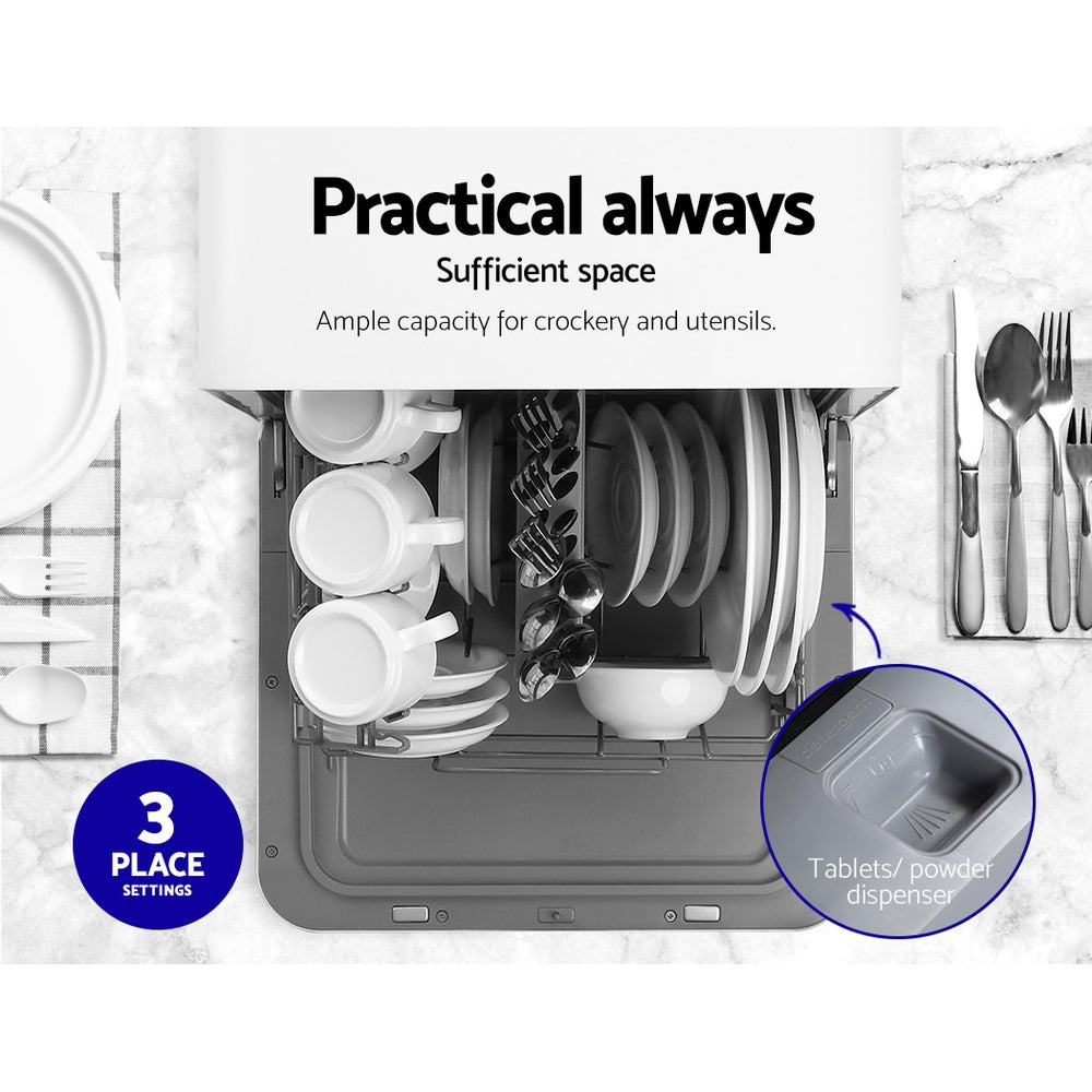 Devanti 3 Place Benchtop Dishwasher Touch Control White